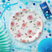 Rosa Rosenmuster, weiche Farbe, Pappteller (Party)