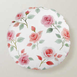 Rosa Rosenmuster, weiche Farbe, Rundes Kissen