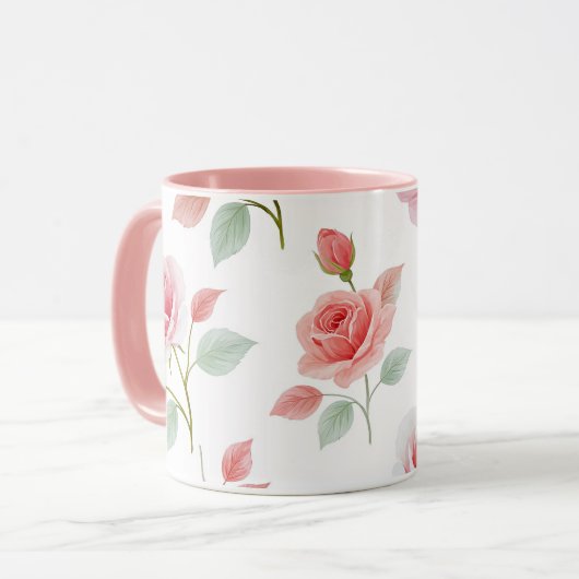 Rosa Rosenmuster, weiche Farbe, Tasse (Vorderseite Links)