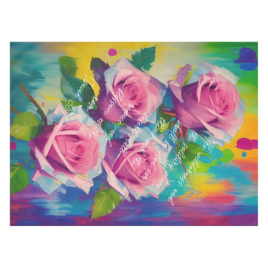 Rosa Rosenöl Malerei fett farbigen Hintergrund Tischdecke (Vorderseite (Horizontal))