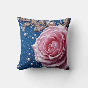 🌸 Rosa Rosenperlen-Kristalldesign für die Innenei Kissen