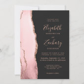 Rosa Rosenquarz-Achat-Dunkle QR-Code-Hochzeit Einladung (Vorderseite)