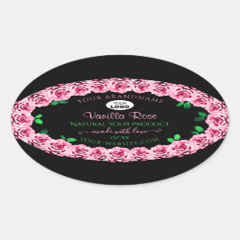 Rosa Rosenrahmen Elegantes Logo für die schwarzen  Ovaler Aufkleber