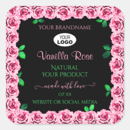 Rosa Rosenrahmen Elegantes Logo für die schwarzen  Quadratischer Aufkleber
