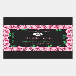 Rosa Rosenrahmen Elegantes Logo für die schwarzen  Rechteckiger Aufkleber