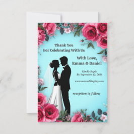 🌸 Rosa Rosenrand Türkise Hochzeitsdeko 🌸 RSVP Karte