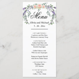 Rosa Rosenrosen, elegant, botanischer Lavendel Menükarte