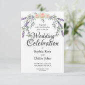 Rosa Rosenrosen-Hochzeit mit elegantem Aquarell Einladung (Stehend Vorderseite)