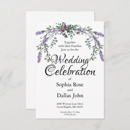 Rosa Rosenrosen-Hochzeit mit elegantem Aquarell Einladung (Vorne/Hinten)