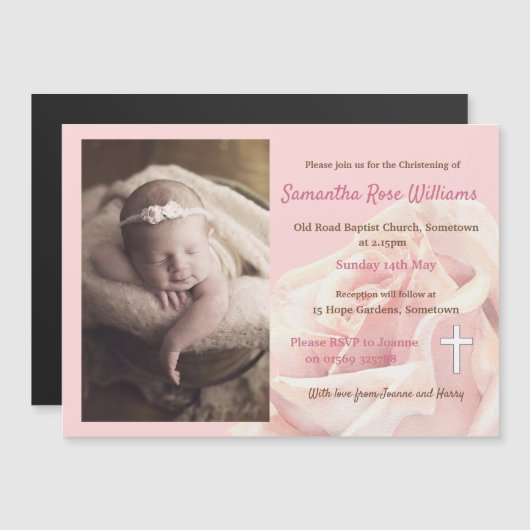 Rosa Rosenröte Christentum Magneteinladung (Vorne/Hinten)