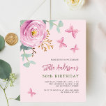 Rosa Rosenschmetterling Haushalt Geburtstagsfeier<br><div class="desc">Ein hellrosa Hintergrund. Die Einrichtung besteht aus rosa Rose und grünem Eukalyptusgrün und Schmetterlingen. Personalisieren Sie Ihren Namen und Ihre Party-Daten und fügen Sie diese hinzu. 1 Blatt = 1 Einladung mit Druckkante bis Kante.</div>
