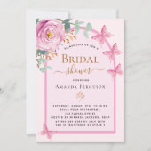 Rosa Rosenschmetterlinge Brautparty Einladung (Vorderseite)