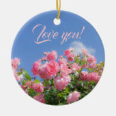 Rosa Rosenstrauch unter blauem Himmel, Brauch Keramik Ornament (Vorne)