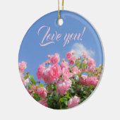 Rosa Rosenstrauch unter blauem Himmel, Brauch Keramik Ornament (Links)