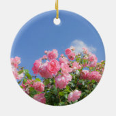 Rosa Rosenstrauch unter blauem Himmel, Brauch Keramik Ornament (Hinten)
