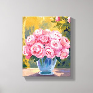 Rosa Rosenstrauß   Aquarell-Blumenvase Leinwanddruck