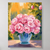 Rosa Rosenstrauß | Aquarell-Blumenvase Poster (Vorne)