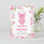 Rosa Rosenwäschedusche. Elegantes Brautparty Einladung (Stehend Vorderseite)