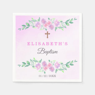 Rosa Rosenwasser-Aquarell-Ombre-Kreuz-Taufe Serviette