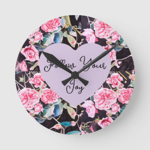 Rosa Rosenwasserfarben Blumen Floral Mädchen Freud Runde Wanduhr