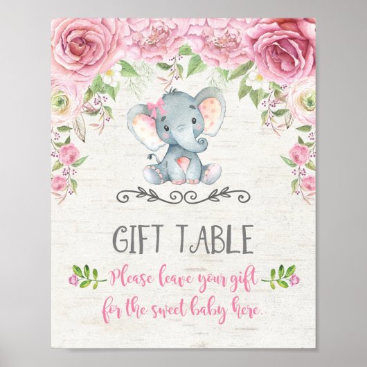 Rosa Roses Baby Elephant Geschenktafel Dekoration (Vorne)