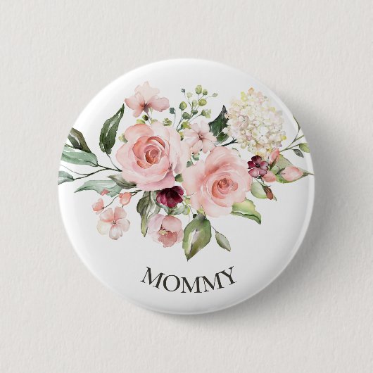Rosa Roses Baby Shower Button Mommy (Vorderseite)