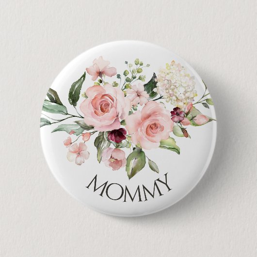 Rosa Roses Baby Shower Button Mommy (Vorderseite)