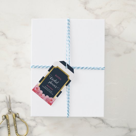 Rosa Roses Blau Streifen Brautparty Geschenkanhänger (Mit Garn)