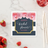 Rosa Roses Blau Streifen Brautparty Serviette (Beispiel)