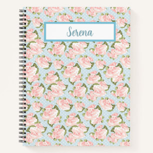 Rosa Roses - Blue & White Punkts Notebook Notizblock
