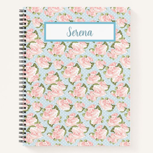 Rosa Roses - Blue & White Punkts Notebook Notizblock (Vorderseite)