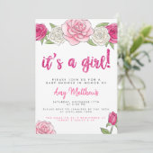 Rosa Roses Blumendusche Einladung (Stehend Vorderseite)