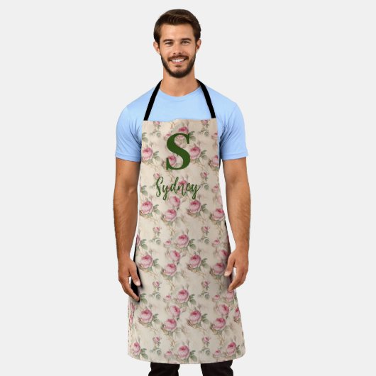 Rosa Roses Blumenküche Schürze Custom Monogram (Getragen)