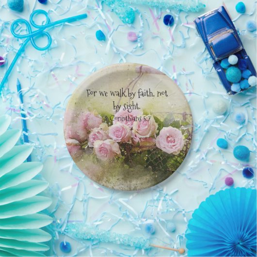 Rosa Roses Blumenpapier Tafel Glaubensskriptur Pappteller (Party)