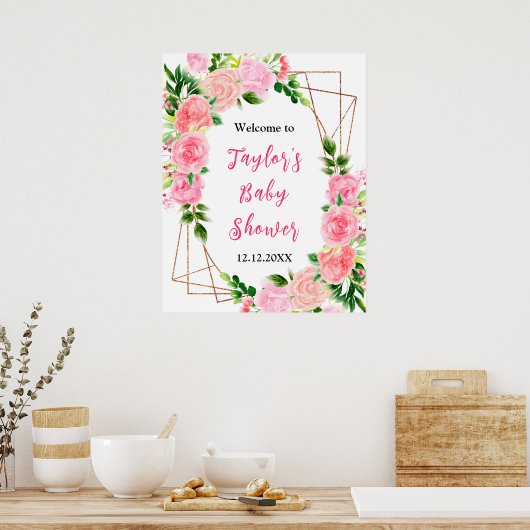 Rosa Roses Blumenspülung Begrüßungszeichen Poster (Küche)