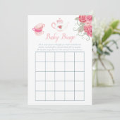 Rosa Roses Blumentee Party Baby Shower Baby Bingo Einladung (Stehend Vorderseite)