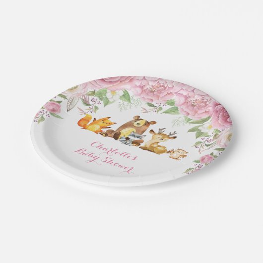 Rosa Roses Blumenwald Kinderdusche 7" Platten Pappteller (Schrägansicht)