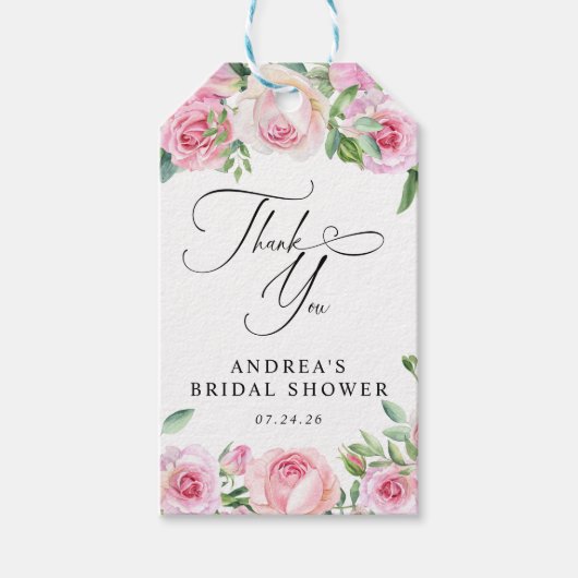 Rosa Roses Blush Brautparty | Vielen Dank für Ihre Geschenkanhänger (Vorderseite)