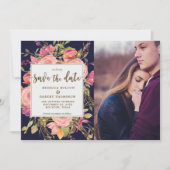Rosa Roses Boho Marine Save the Date Fotokarte Einladung (Vorderseite)