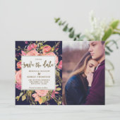 Rosa Roses Boho Marine Save the Date Fotokarte Einladung (Stehend Vorderseite)