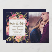 Rosa Roses Boho Marine Save the Date Fotokarte Einladung (Vorne/Hinten)