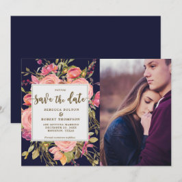 Rosa Roses Boho Marine Save the Date Fotokarte Einladung