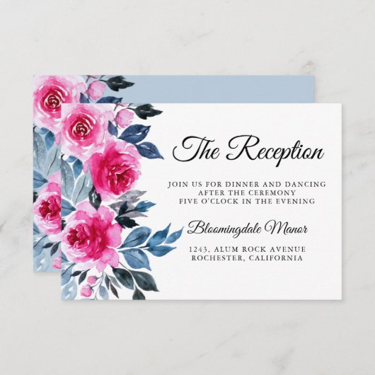 Rosa Roses Botanische Hochzeitsempfehlung Begleitkarte (Vorne/Hinten)