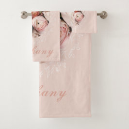 Rosa Roses Bouquet Elegantes Monogramm Vintager Na Badhandtuch Set