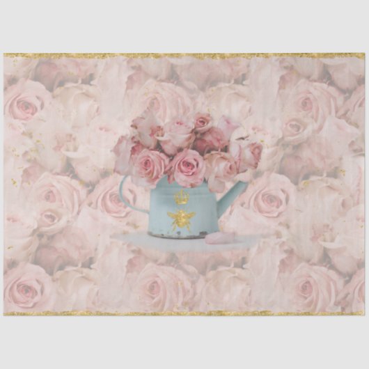 Rosa Roses Bouquet Gold Beere Crown Blue Decoupage Seidenpapier (Vorderseite)