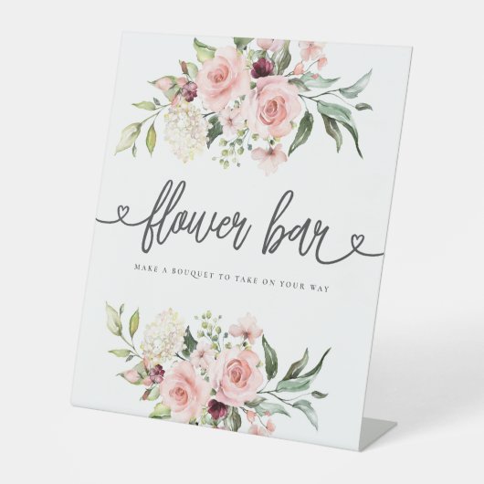 Rosa Roses Brautparty Blume Bar Sockelschild (Vorderseite)