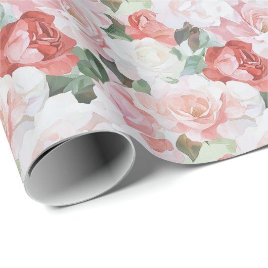 Rosa Roses Brautparty Geschenkpapier (Rolleneckpunkt)
