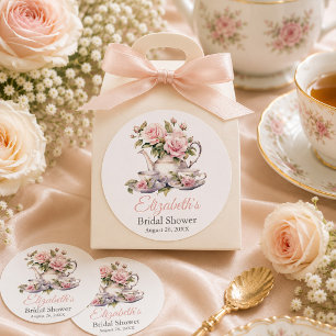 Rosa Roses Brautparty Teezeremonie Runder Aufkleber
