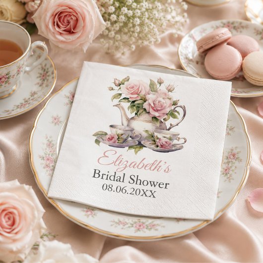 Rosa Roses Brautparty Teezeremonie Serviette