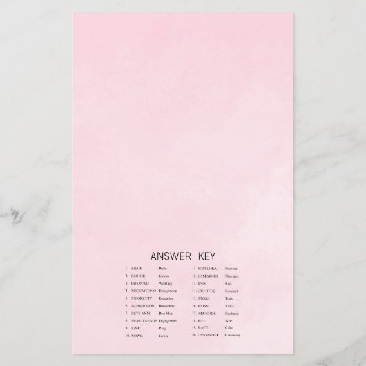 Rosa Roses Brautparty Word Scramble Game Card (Rückseite)